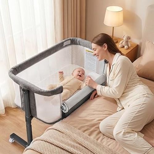 TODEFULL Baby Bassinet Bedside Sleeper, Bedside Bassinets for Baby, Newborn Bassinet Bedside Sleeper with Wheels, Full Breathable Mesh, 6-Height Adjustable, Lockable Wheels, Easy to Assemble
