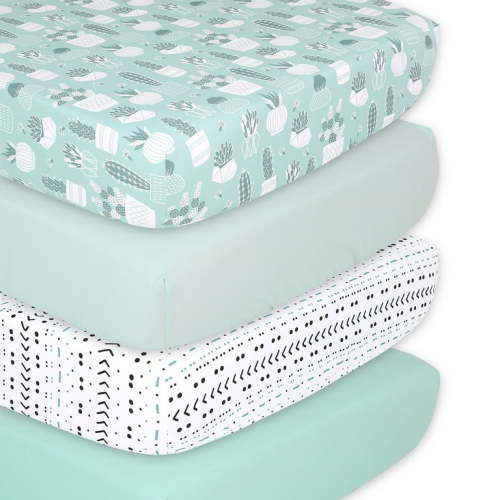 The Peanutshell Fitted Crib Sheets for Boys or Girls, 4 Pack Set, Cactus