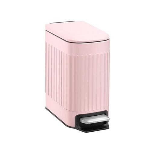 TrashAid Pink Bathroom Trash Can, 1.6 Gallon Stainless Steel Small Garbage Can with Lid, Step Pedal, Cute Wastebasket for Bathroom, Office, Bedroom, RV, Pink