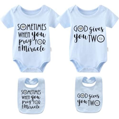 YSCULBUTOL Baby Twins girl Bodysuits Sometimes When You Pray for a Miracle God Gives You 2Pcs boy Clothes