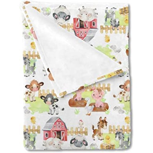 HawSkgFub Farm Life Barn Animals Baby Blanket Boy Girl Shower Gift, Cow Chicken Pig Sheep Flannel Fleece Nursery Bed Receiving Swaddle, Soft Lightweight Newborn Toddler Infant Kid Crib Bedding 30 x 40