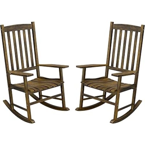 SUPER DEAL Outdoor Rocking Chair Set of 2, All Weather Resistant Wood Outdoor Indoor Patio Porch Rocker Chair,Natural