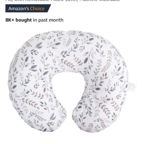 Boppy Original Nursing Pillow, Gray Taupe Leaves, Ergonomic Nursing Essentials for Bottle and Breastfeeding, Firm Fiber Fill, with Removable Pillow Cover, Machine Washable