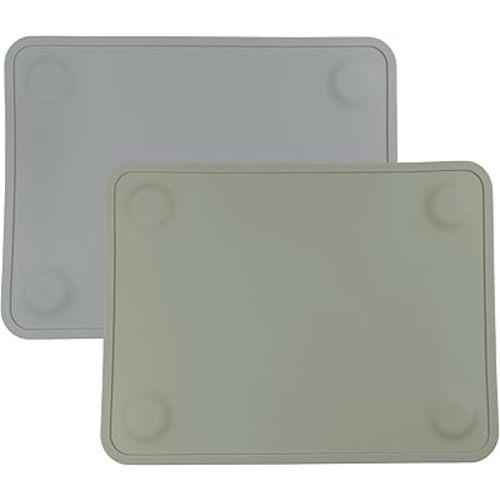 WeeSprout Silicone Suction Placemats for Babies, Toddlers & Kids, Durable Food Grade Silicone with Non-Slip Suction, Raised Edges Contain Mess, Dishwasher Safe, for Dining Table & Restaurants, 2 Pack