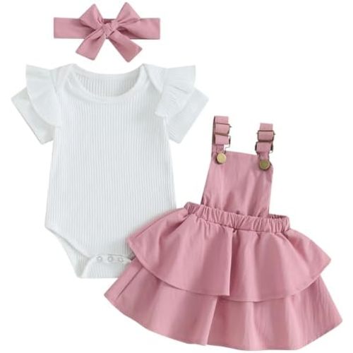 Mubineo Baby Girl Summer Clothes Cute Outfits Short Sleeve Romper Overall Skirt Dress Headband 3PCS Newborn Outfit