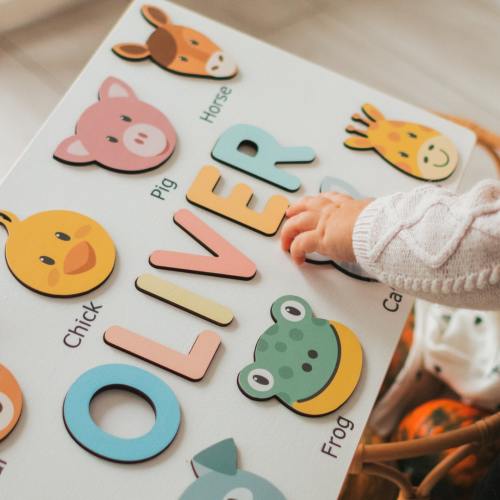 Personalized Name Puzzle with Animals | Baby, Toddler, Kids Toys | Wooden Toys | Baby Shower | Christmas Gifts | First Birthday Girl and Boy