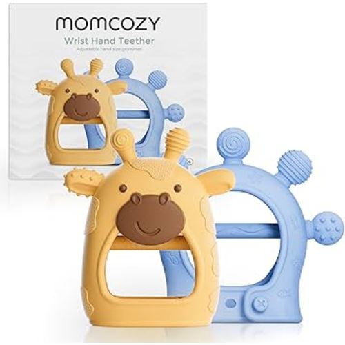 Momcozy Baby Teether Toys | Food Grade Silicone Teething Relief 0-6 Months | Teething Toy 6-12 Months | Baby Essential | Yellow and Blue