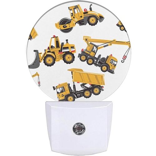 EKOBLA Yellow Cartoon Trucks Night Light Excavator Bulldozer Loader Building Machine Night Lights Plug into Wall for Teen Boys Bathroom Bedroom 0.5W Sleep Friendly