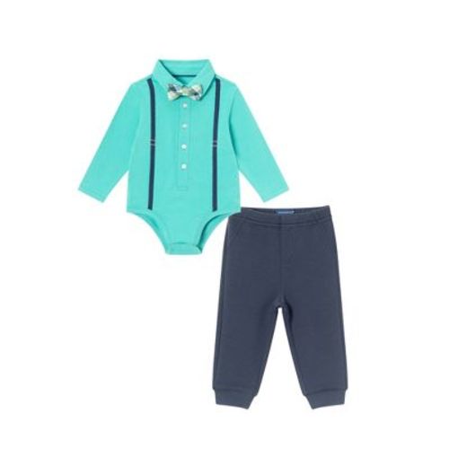 Andy & Evan Infant Teal Suspender Shirtzie w/Pique Pant Set