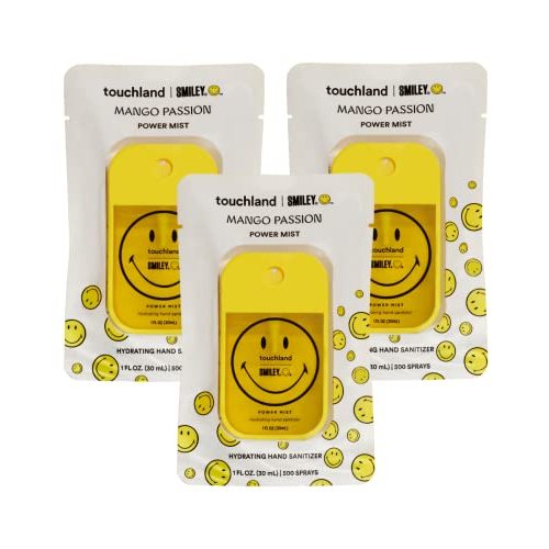 Touchland x Smiley® Hydrating Hand Sanitizer | 3 x Limited Edition Mango Passion Scented Mists | 500-Sprays each, 1FL OZ (Set of 3)
