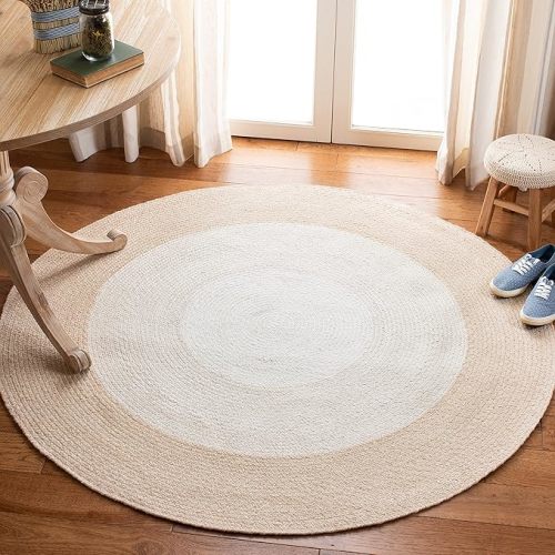 SAFAVIEH Braided Collection Area Rug - 3' Round, Beige & Ivory, Handmade Country Cottage Reversible, Ideal for High Traffic Areas in Living Room, Bedroom (BRD802B)