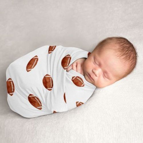 Sweet Jojo Designs Boy Swaddle Baby Blanket Watercolor Sports Theme Brown And White