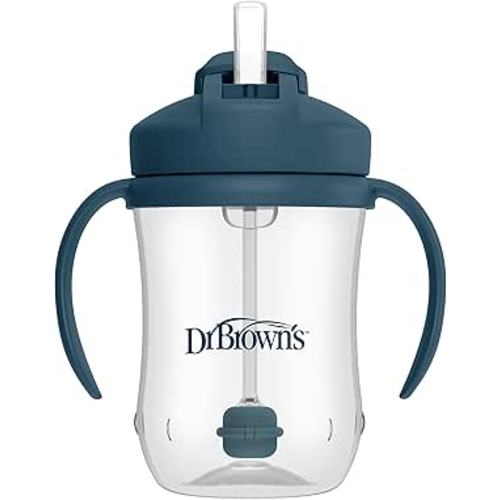 Dr. Brown's Milestones Baby's First Straw Cup, Training Cup with Weighted Straw, 9 oz/270 mL, BPA-free, 6m+, Dark Blue, 1-Pack