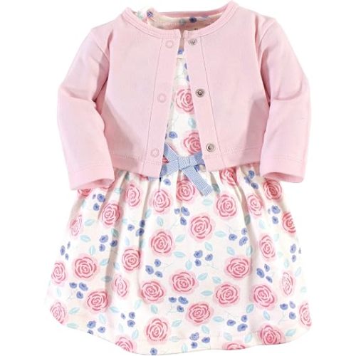 Touched by Nature Infant Toddler Girls Organic Cotton Dress and Cardigan, Rainbows Sunshine