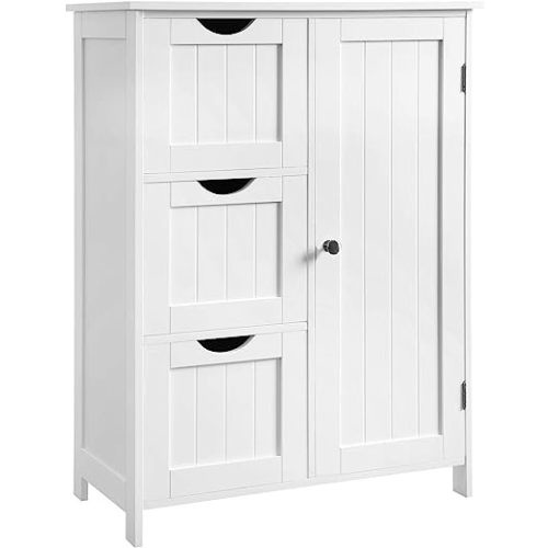 VASAGLE Bathroom Floor Storage Cabinet, Freestanding Bathroom Storage Unit with 3 Drawers, 1 Adjustable Shelf, 11.8 x 23.6 x 31.5 Inches, White UBBC49WT