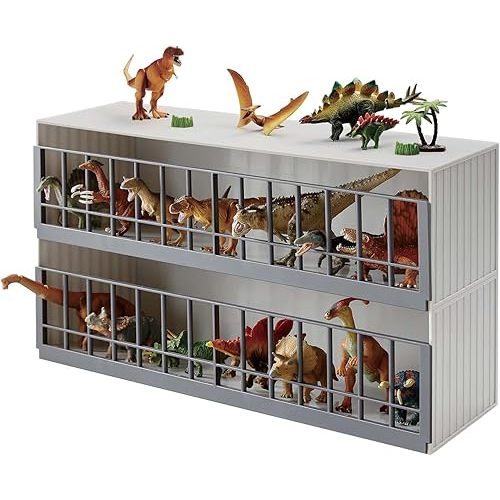 Yamazaki Home Two-Tier Toy Dinosaur and Animal Display Storage Rack, Childrens' Toy Bin Organizer Box, Plastic, Stackable, No Assembly Req.