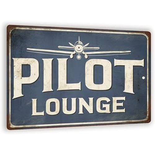 Vintage "Pilot Lounge" Metal Sign – Rustic Airplane Wall Decor – 8"x 12" Aviation-Themed Wall Art For Pilots And Airplane Lovers