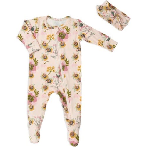 Print Jersey Footie & Headband, 3-6M