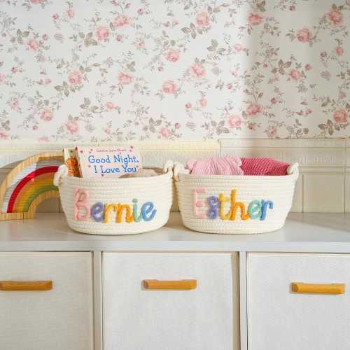 Personalized Handmade Basket • Baby Gift • Baby Shower Gift • Baby Basket • I-Cord Knitting Craft • Toy Organizer