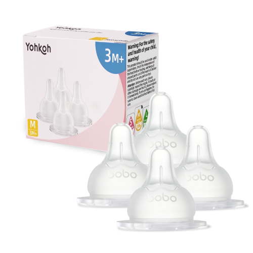 YOHKOH Natural Flow Level 2 Wide-Neck Baby Bottle Nipple,3m+,Silicone Pacifier,4-Pack