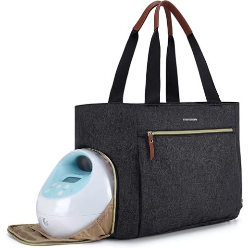 mommore Breast Pump Bag Diaper Tote Bag with 15 Inch Laptop Sleeve Fit Most Breast Pumps Like Medela, Spectra S1,S2, Evenflo
