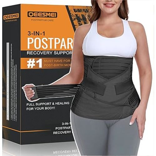3 in 1 Postpartum Belly Support Recovery Wrap - Postpartum Belly Band - Postpartum Essentials Post Partum Waist Binder, Post Surgery Abdominal Binder Shapewear (Black, XL)