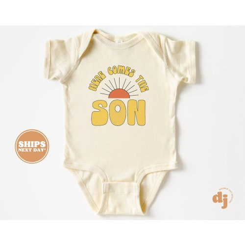 Here Come the Son Baby Bodysuit - Vintage Newborn Bodysuit - Cute Baby Boy Natural Baby Bodysuit #5204