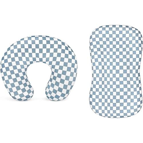 DILIMI Nursing Pillow Cover and Baby Lounger Cover, Comfortable Slipcover Newborn Lounger Cover for Boys Girls, Blue Checkerboard (Pillow Not Include)