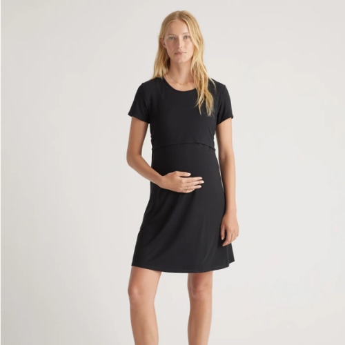 Quince Bamboo Jersey Maternity & Nursing Lounge Dress, size small, black