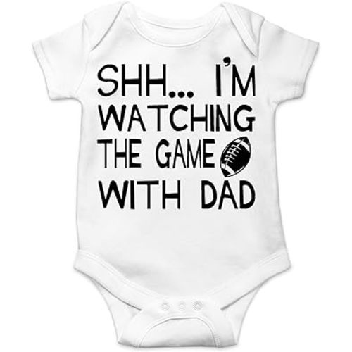 AW Fashions Shh... I'm Watching The Game With Dad Baby Bodysuit Funny Infant Clothes Romper Boy Clothes