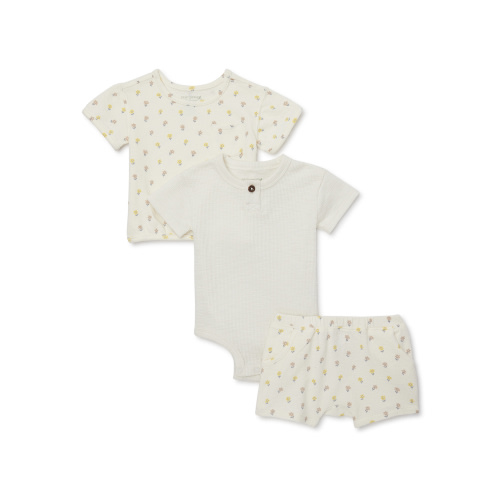 easy-peasy Baby Unisex Short Sleeve Tops and Short Outfit Set, 3-Piece, Sizes 0-24 Months