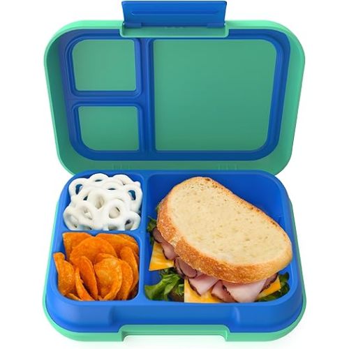 Bentgo Pop - Leak-Proof Lunch Box & Removable Divider for Ages 8+ & Teens - Lunch Container Holds 5 Cups of Food; 3-4 Compartments; Microwave/Dishwasher Safe; 2 Year Warranty (Spring Green/Blue)