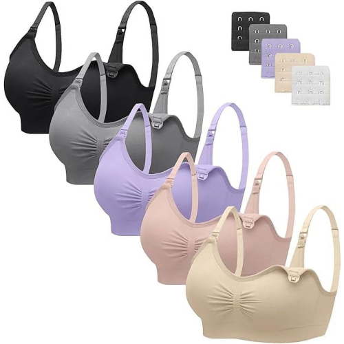 HBlife 5 Pack Nursing Bras for Breastfeeding Womens Maternity Bras Seamless Wireless Sleeping Bra with Bra Extenders