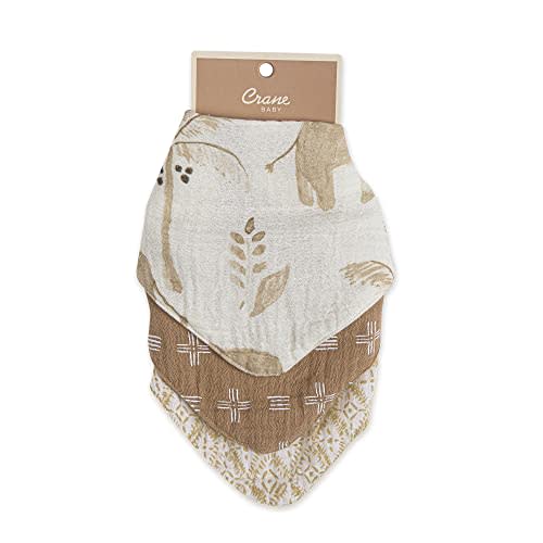 Crane Baby Soft Muslin Baby Bib Set, Adjustable and Absorbent Bandana Style Bibs for Boys and Girls, Safari Animal, 3 Piece, 18.5” x 9”