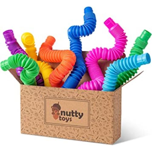 nutty toys 4pk Pop Tubes Sensory Toys (Large) Fine Motor Skills Learning Toddler Toy for Kids Top ADHD Autism Fidget 2024 Best Preschool Boy Girl Gift Idea Unique Christmas Toddler Stocking Stuffers