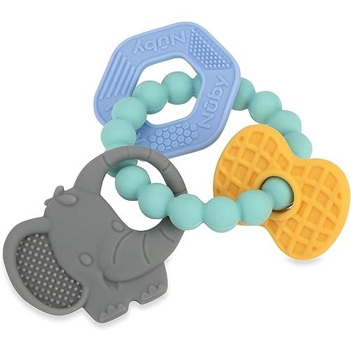 Nuby Chewy Charms Key Silicone Teether, Neutral, 1 Count (Pack of 1)