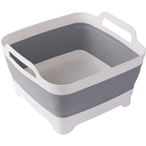 ddLUCK Dish Basin Collapsible with Drain Plug Carry Handles for 9L Large Capacity, Washing Basin, Collapsible Dish Tub for RV Sink, Vegetable, Fruit, Food Sink Strainer Dish Washing Tub - Gray