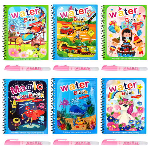 HEQUSigns Magic Water Coloring Book, 6 Pieces