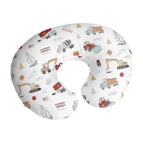 Sweet Jojo Designs Construction Truck Nursing Pillow Cover Breastfeeding Pillowcase for Newborn Infant Bottle or Breast Feeding (Pillow NOT Included) - Grey Yellow Orange Red and Blue Transportation