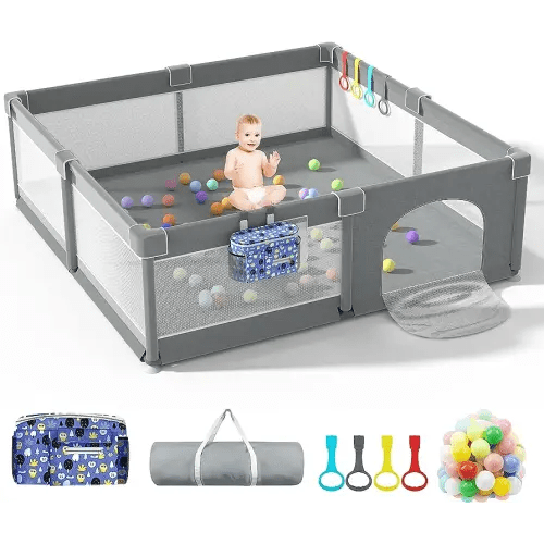 LUTIKIANG Extra Large Playpen for Toddlers, 79" X 71" with Gates, Baby Play Yards, Safety Indoor Play Area, Ocean Balls (Grey)