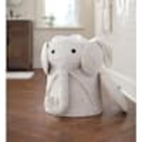 Home Decorators Collection Elephant White Woven Wicker Round Laundry Room Hamper Basket with Lid (16" W) 1641800410