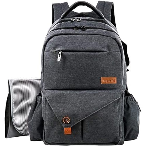 Hap Tim Multi-function Large Baby Diaper Bag Backpack with Stroller Straps, Insulated Bottle Pockets, Changing Pad (Dark Gray-5284)