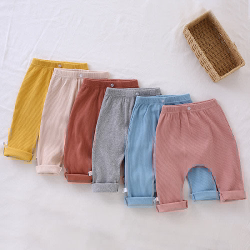 Baby Ribbed Solid Color Simple Pants