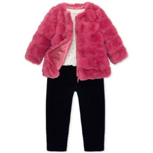 Baby Girls Faux-Fur Jacket, Star Tee & Leggings Set