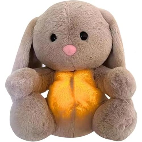 Baby Sound Machine Soothe Breathing Otter, Sensory Details Music Lights Rhythmic Breathing Motion Musical Baby Toy Plush for Newborns (Battery Not Includ) (Rabbit-A)