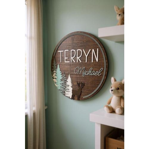 Forest Deer Nursery Name Sign, Baby Shower Gift, 25”