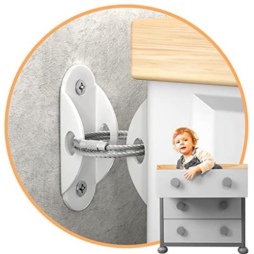 Furniture Anchors (10 Pack) for Baby Proofing, Furniture Straps Anti Tip Furniture Anchor Securing 400 lbs/Keep Baby Pet Safety from Falling Furniture, Metal White Earthquake Straps