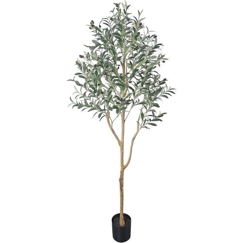 Phimos Artificial Olive Tree Tall Fake Potted Olive Silk Tree with Planter Large Faux Olive Branches and Fruits Artificial Tree for Modern Home Office Living Room Floor Decor Indoor (5.24FT)