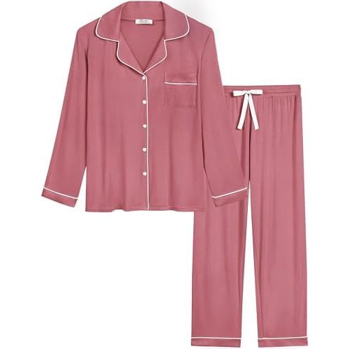 Cherrydew Women Bamboo Viscose Pajama Sets Super Soft Comfy Breathable Cooling Sleepwear Long Sleeve Button Down Loungewear