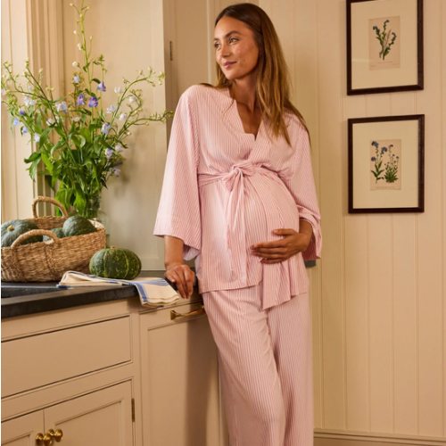 LAKE | Women | DreamModal Pajamas | Carnation Pencil Stripe Maternity Kimono Bundle